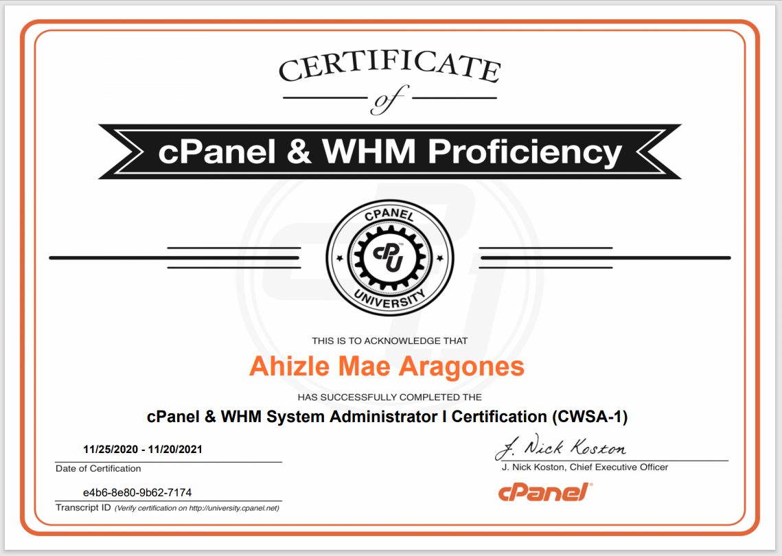cPanel and WHM Proficiency